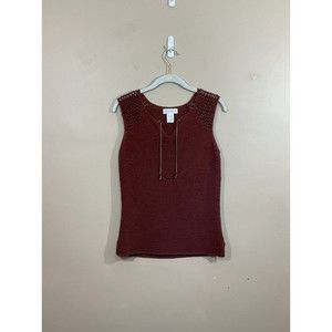 VTG Womens Sleeveless Sweater Size Medium Maroon Beads 90s Y2K Boho Open Knit